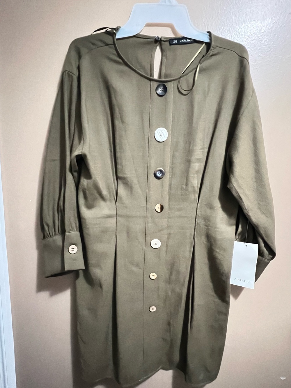 ZARA Basic Olive Green Button-Detail Shift Top